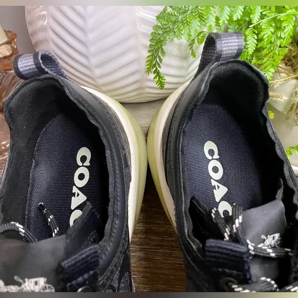 Coach Mens 12D Leather Citysole Runner Suede Designer Sneakers Shoes Black Gray - Picture 9 of 12